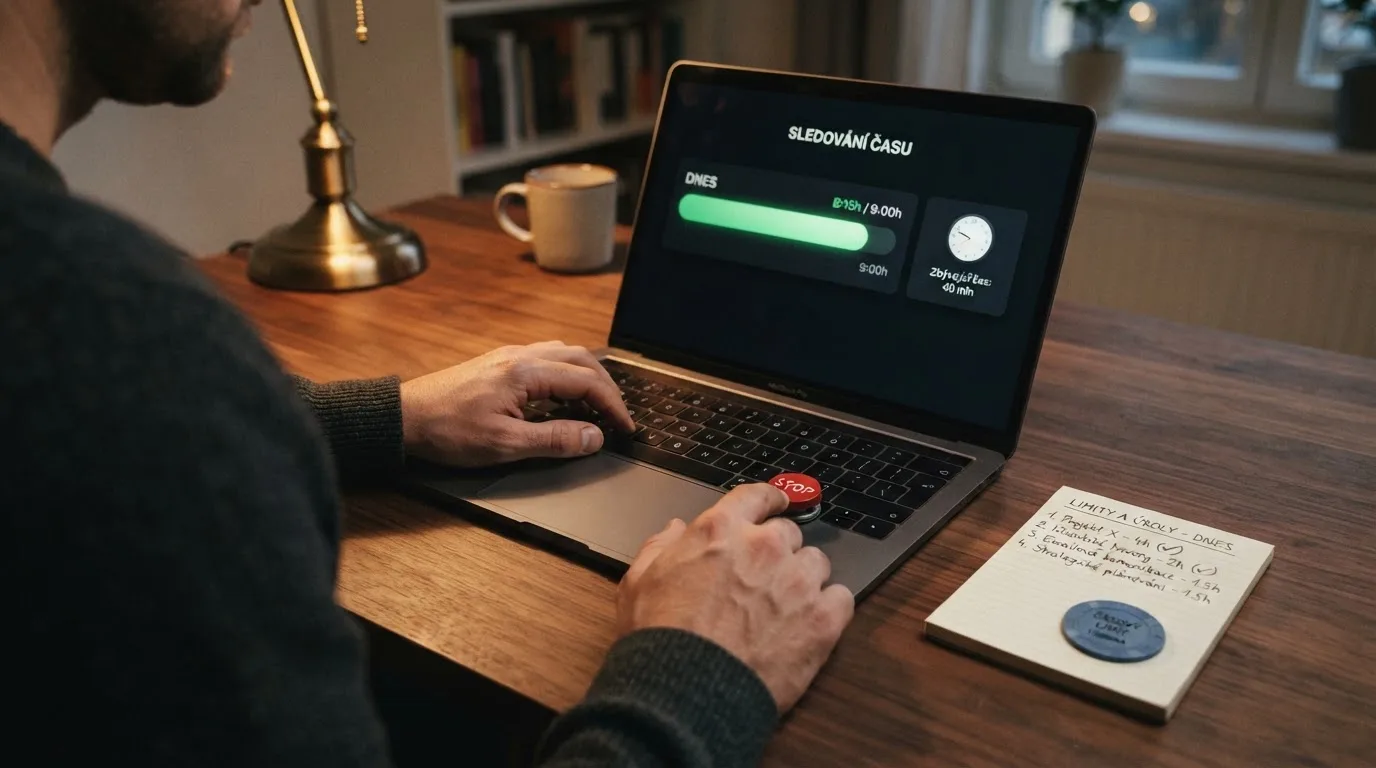 Rozcestník s ikonami — panic button, finanční limit, časový limit, RVO — z nichž tři jsou u offshore přeškrtnuté
